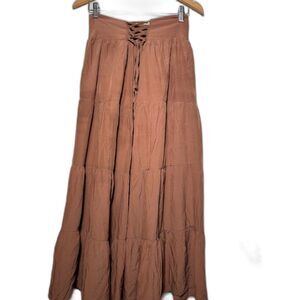 Scarlet Darkness Maxi Skirt Brown Lace Up Ren Faire Renaissance Cosplay Size M